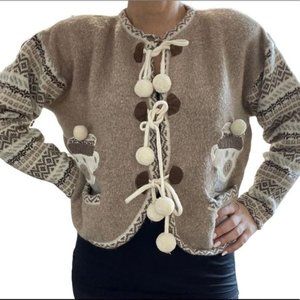 Vintage?René?Derhy Lambswool Embroidered Teddy Bear Cardigan Size Small